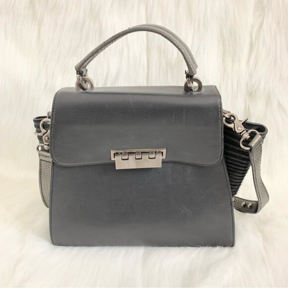 Zac Posen Eartha Bag Colorblock Leather Satchel Top Handle Black Grey - Picture 4 of 16